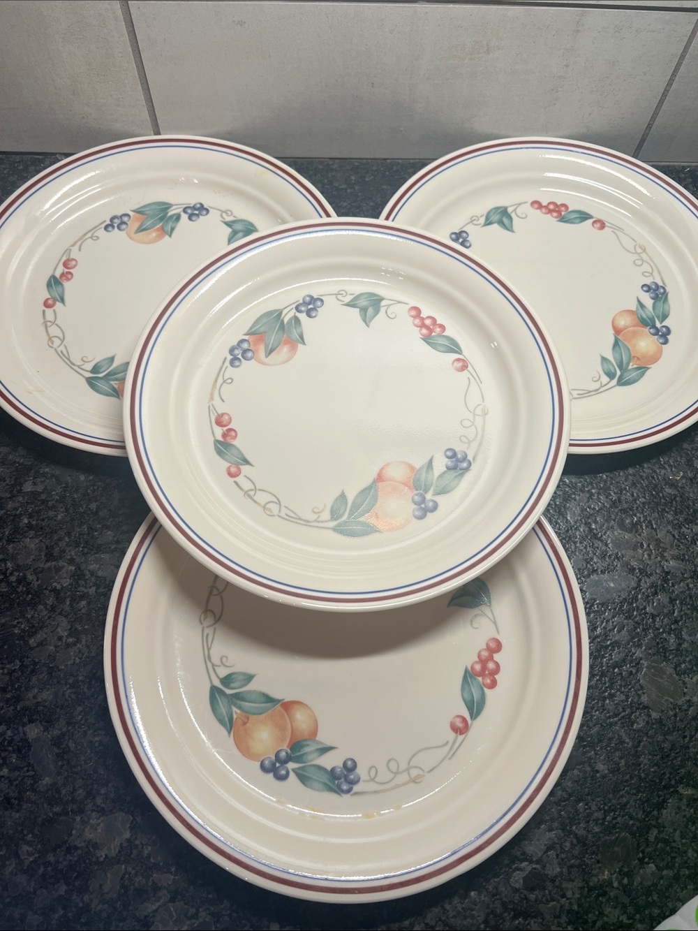 Corelle Abundance Salad or Dessert Plates in Cream with Peach & Berry Motif